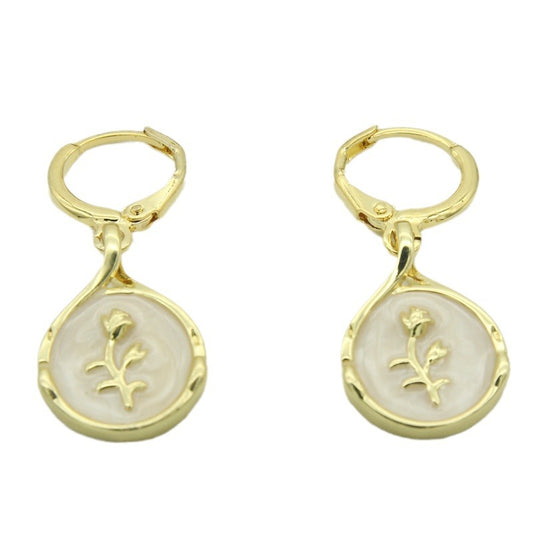 Drop-shaped Rose Inlaid Shell Earrings