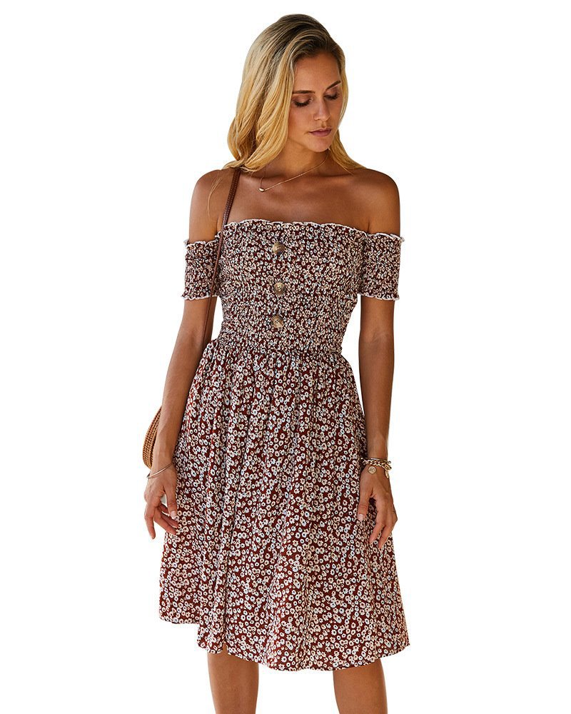 Spring And Summer One-shoulder Floral Dress