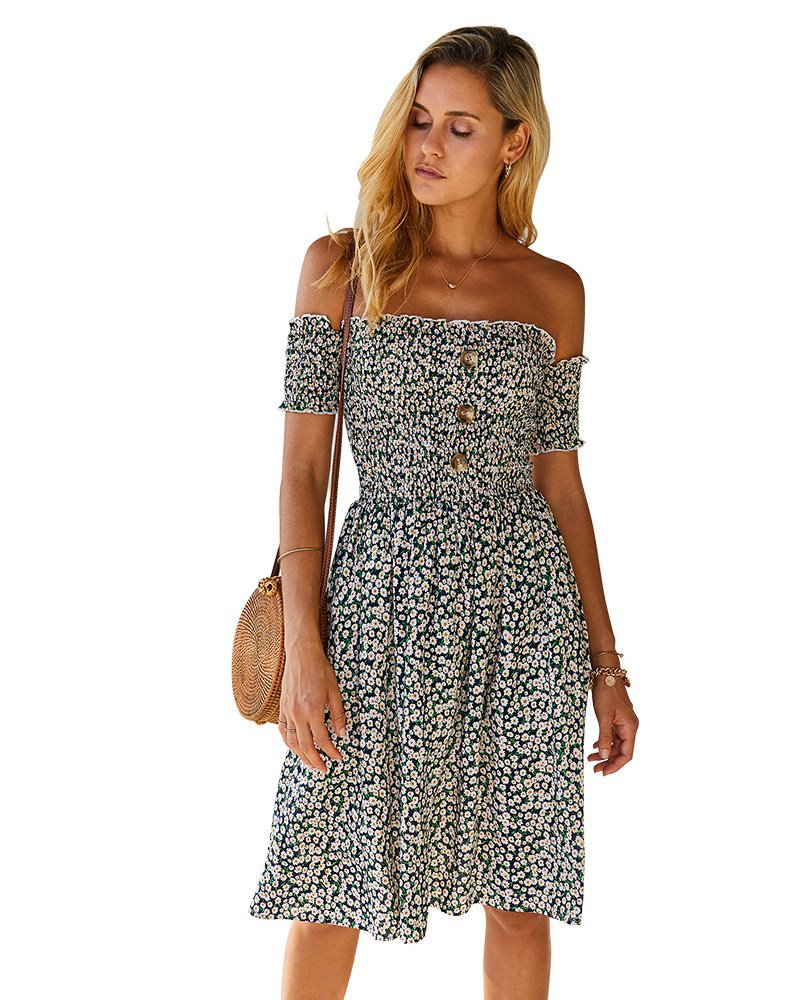 Spring And Summer One-shoulder Floral Dress