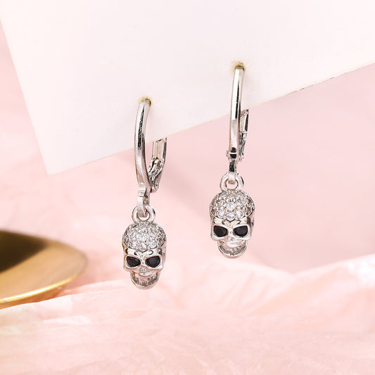 Black Zircon Skull Earrings