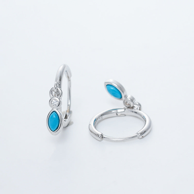 925 Sterling Silver Round Wire Turquoise Waterdrop Hoop Earrings