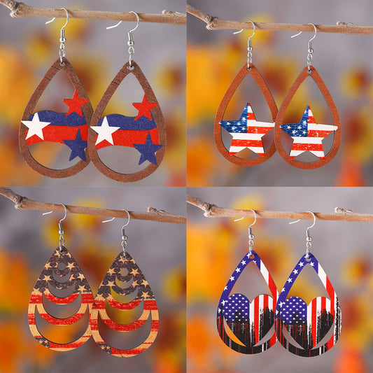 Independence Day Wood Stars Earrings