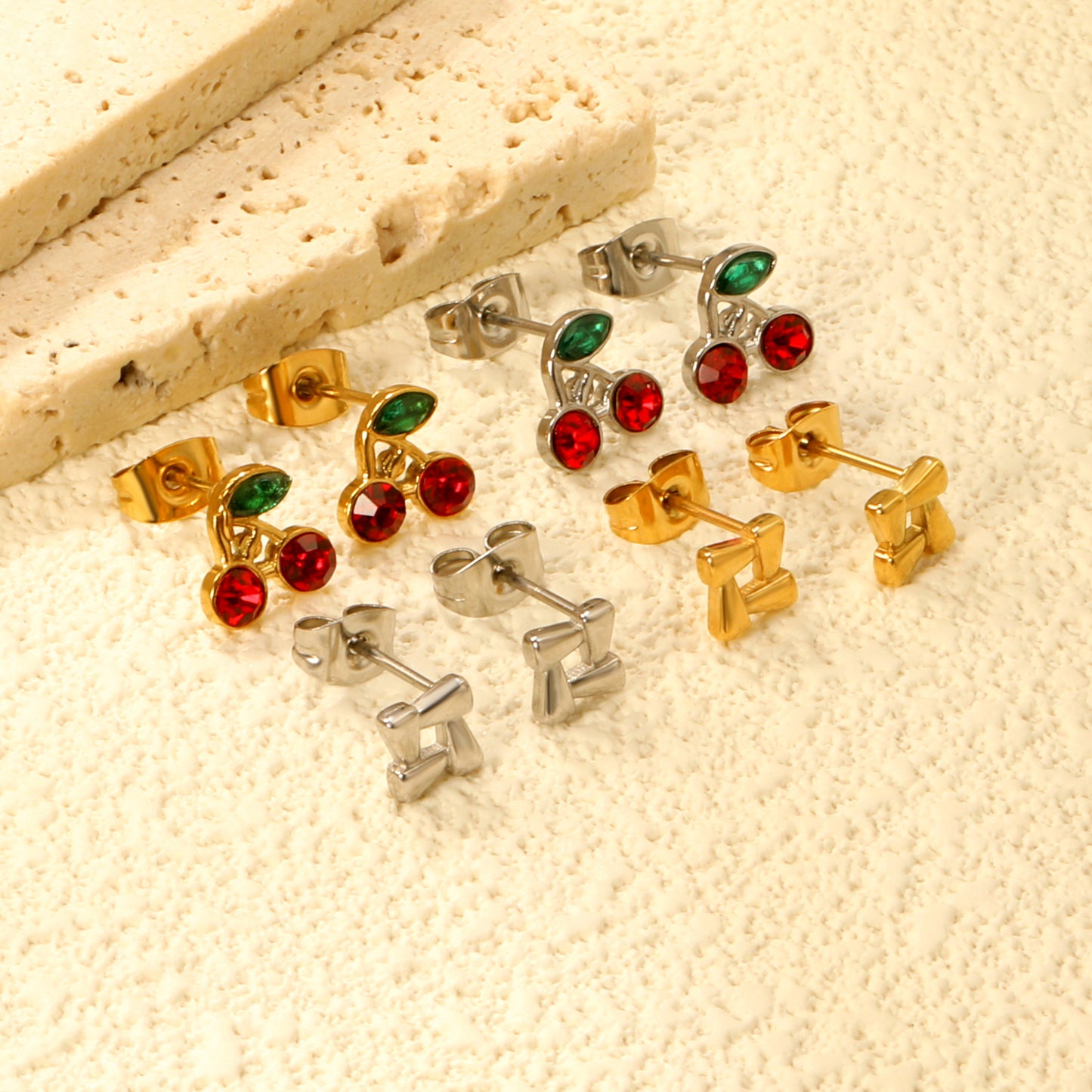Cherry Cherry Hollow Quadrilateral Stainless Steel Earrings