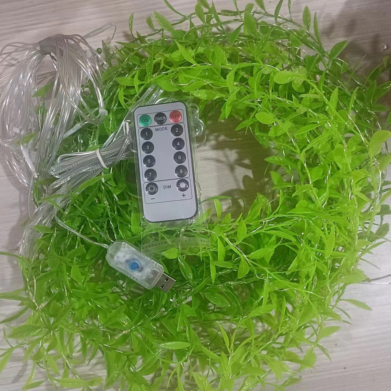 Green Leaf Rattan Copper Wire Curtain Light