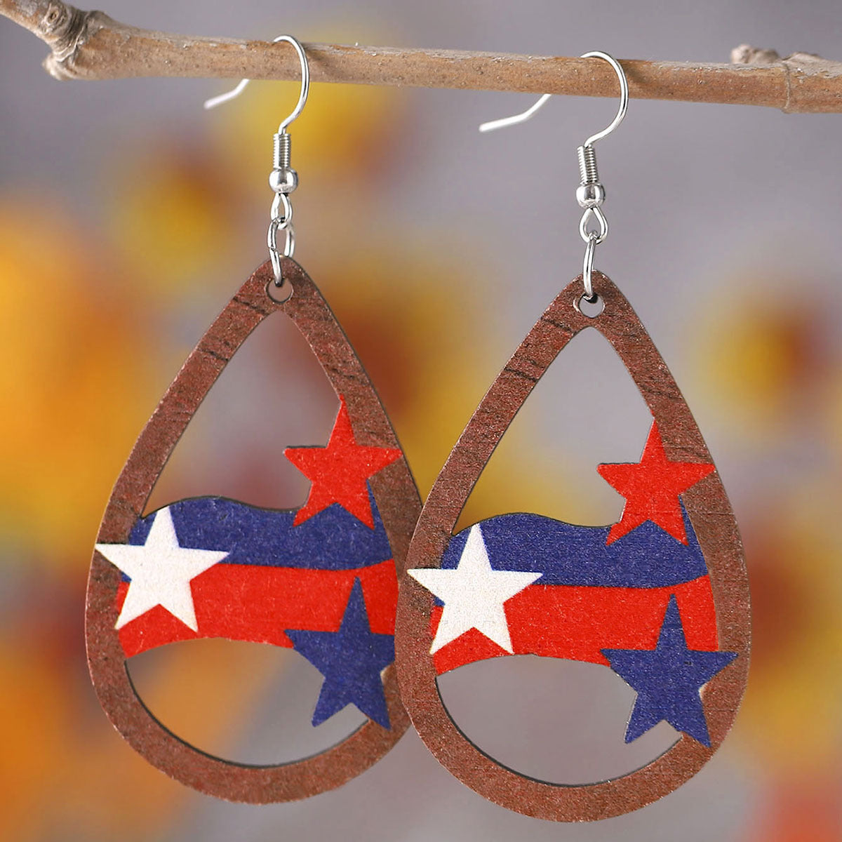 Independence Day Wood Stars Earrings