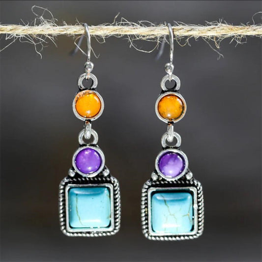 Ethnic Style Earrings Ancient Silver Simple And Exquisite Gemstone