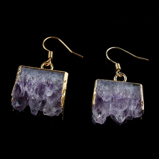 Cross-border Foreign Trade Natural Amethyst Cluster Crystal Bud Earrings