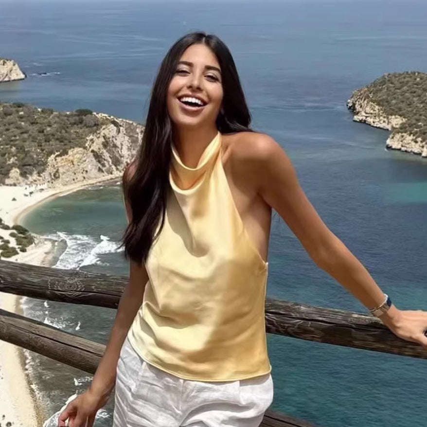 Stylish Silk-satin Textured Halterneck Camisole