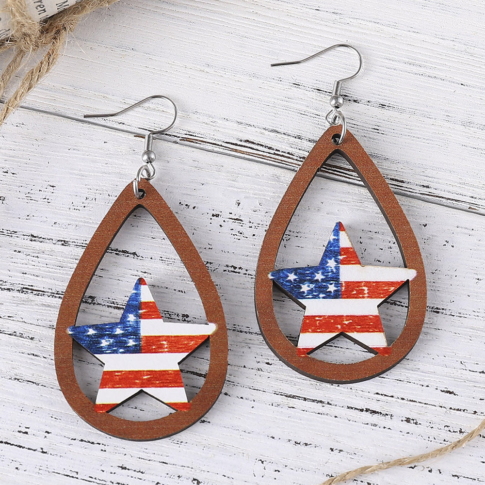 Independence Day Wood Stars Earrings
