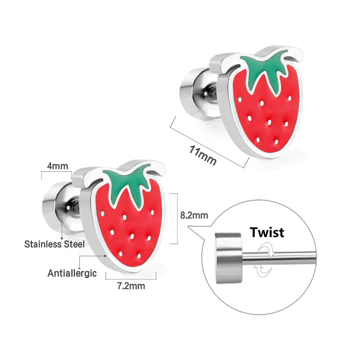 Cherry Cherry Hollow Quadrilateral Stainless Steel Earrings