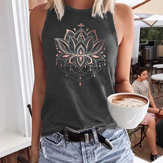 Versatile, Comfortable Soft Tank Top With A Lotus Print