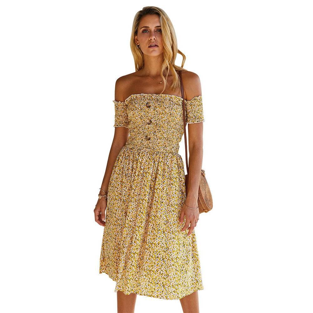 Spring And Summer One-shoulder Floral Dress