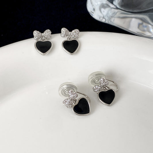 Zirconia Black Inlay Heart Earrings